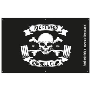 ATX Banner 200 x 125 cm - Logotipo blanco de Barbell Club sobre fondo negro liso