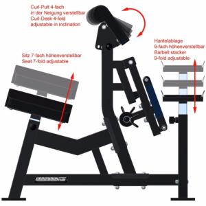 Banco curl bíceps Barbarian line. El gimnasio en casa.