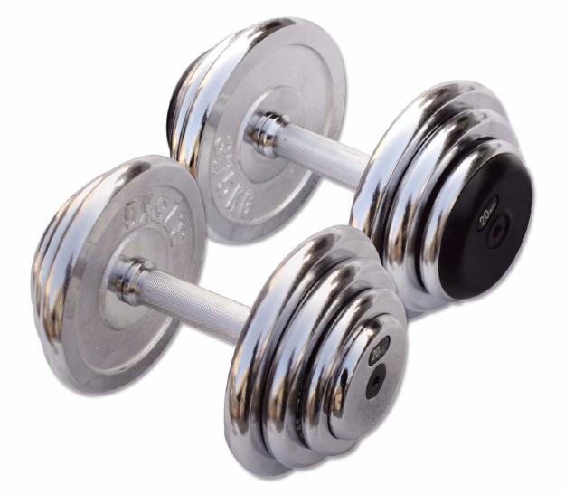 Mancuernas fijas de cromo, con incrementos de peso de 2,5 kg Mancuernas fijas de cromo, con incrementos de peso de 2,5 kg