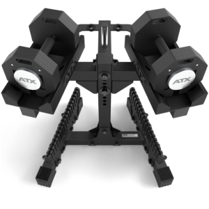 ATX� Octa-Dumbbells 2 x 24 kg - Mancuernas octagonales ajustables - soporte de almacenamiento incluido