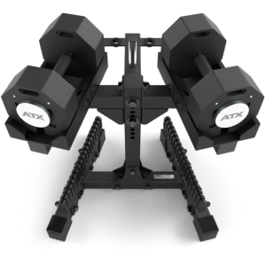 ATX� Octa-Dumbbells 2 x 36 kg - Mancuernas octagonales ajustables - soporte de almacenamiento incluido
