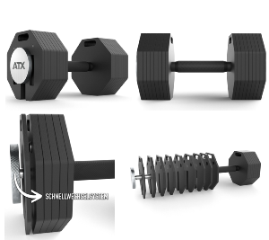 ATX® Octa-Dumbbells 2 x 36 kg - Mancuernas octagonales ajustables - soporte de almacenamiento incluido