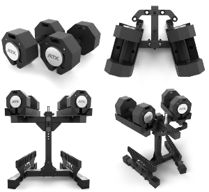 ATX® Octa-Dumbbells 2 x 36 kg - Mancuernas octagonales ajustables - soporte de almacenamiento incluido