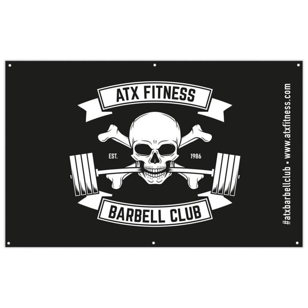 ATX® Banner 200 x 125 cm - Logotipo blanco de Barbell Club sobre fondo negro liso